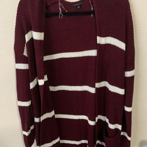 Maroon and white stripped cardigan